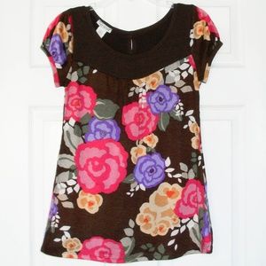 Body Central  Women's Brown Floral Top - Size: L